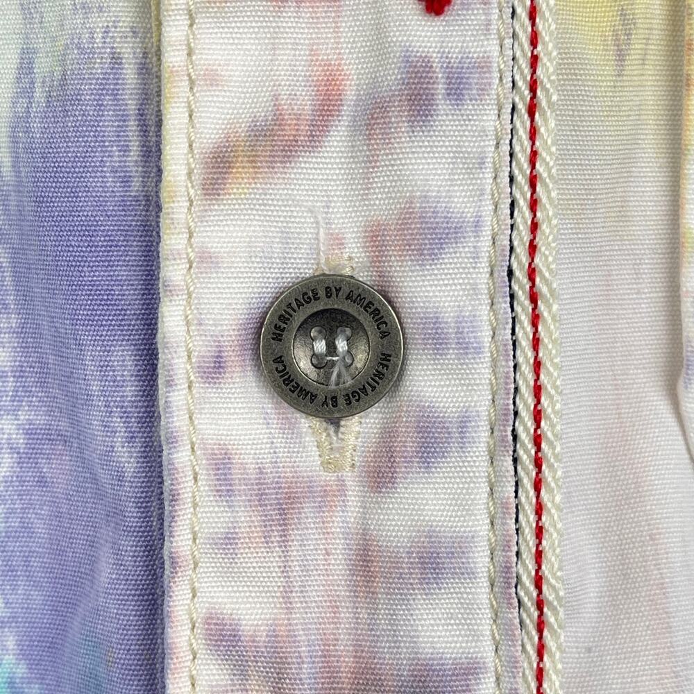 Denim Distillery Heritage America White Button Down Colorful Paint Pattern Shirt - Picture 12 of 16